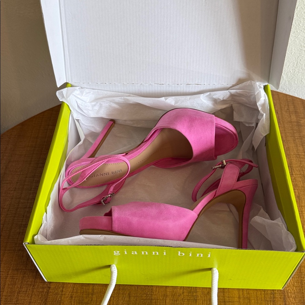 Gianni Bini Pink Suede Ankle Stiletto Sandals. - Picture 8 of 8